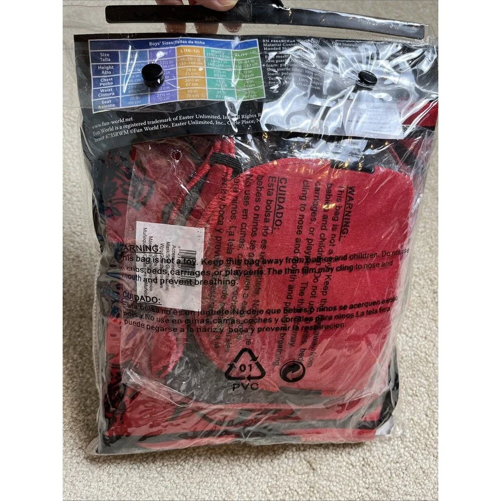 NIP Complete Ninja Costume Red Black Child‎ Size Medium 8 No Sword 7pc Set